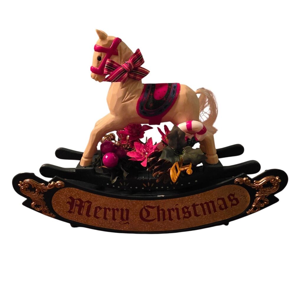 Merry Christmas Rocking Horse Tree Hugger 10 1/2 X 8 Sits In Your Tree Holiday